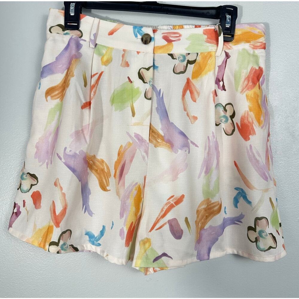 Petal & Pup Carey High Waisted Shorts Size L Watercolor Abstract Art Boho NWOT